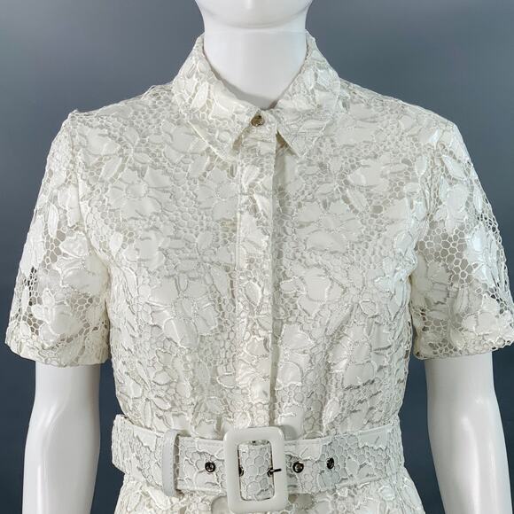 TOCCIN(NY) Size 2 Ivory Polyester Lace A-Line Belted Shirt Dress - Picture 2 of 6